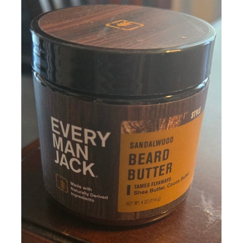 Every Man Jack Sandalwood Beard Butter 4oz Natural Shea Cocoa Butter Tames Frizz